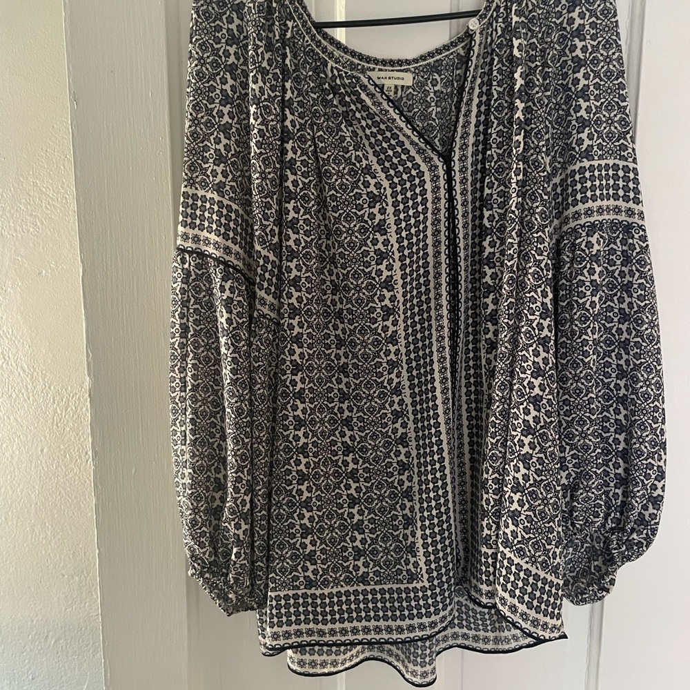 Max Studio Black and White Patterned Blouse 2xl Plus Size Women's